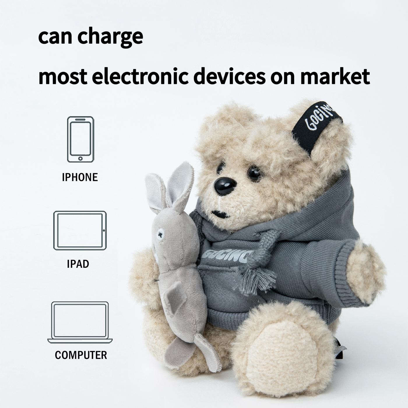 10000mAh Rabbit Bear Toy Power Bank Portable Charger Cute Plush Design Shoulder Strap Fast Charging External Battery Supply