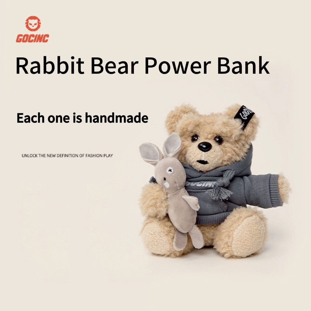 10000mAh Rabbit Bear Toy Power Bank Portable Charger Cute Plush Design Shoulder Strap Fast Charging External Battery Supply - Image 5
